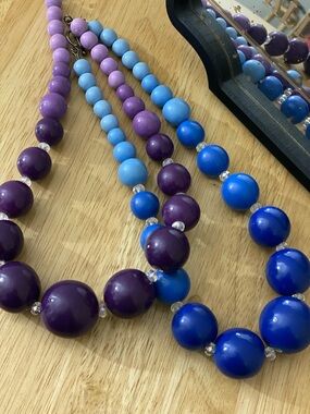 Chunky Beaded Necklace set in Purple and Blue